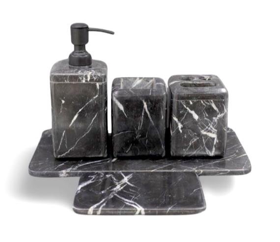 Black Marquina Marble 5-Piece Bath Ensemble