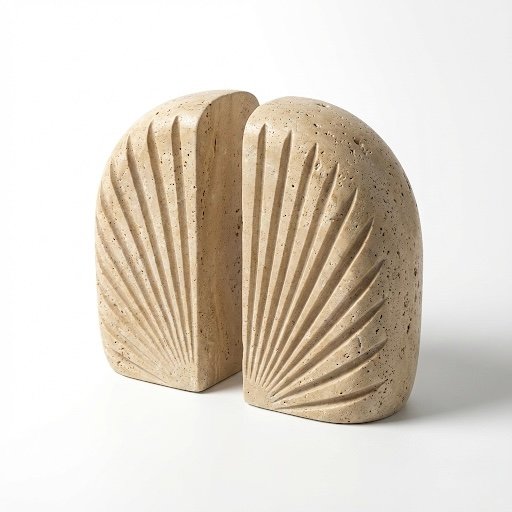 Travertine Fan-Carved Bookend Pair