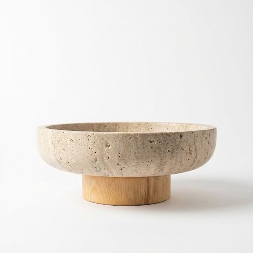 Beige marble / Oak base SHAPE Round / Cylindrical FINISH Honed marble / Sealed