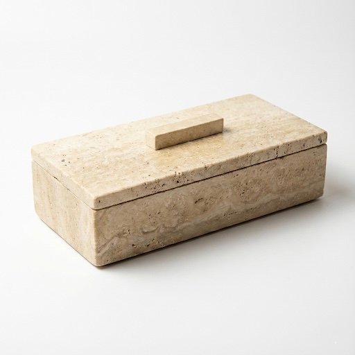 Beige Travertine Rect. Box w/Bar Pull
