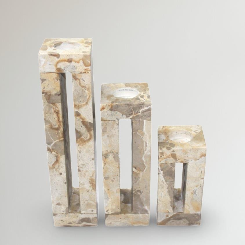Capri Beige Marble Tealight Holder Lg.