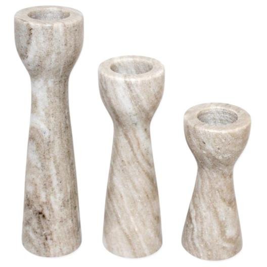 Beige Marble Two-way Pillar Candle & T- Lite Holder Lg , Med, Sm