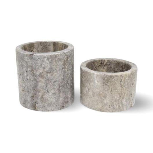 Grey Travertine Tealight Holders Set of 2