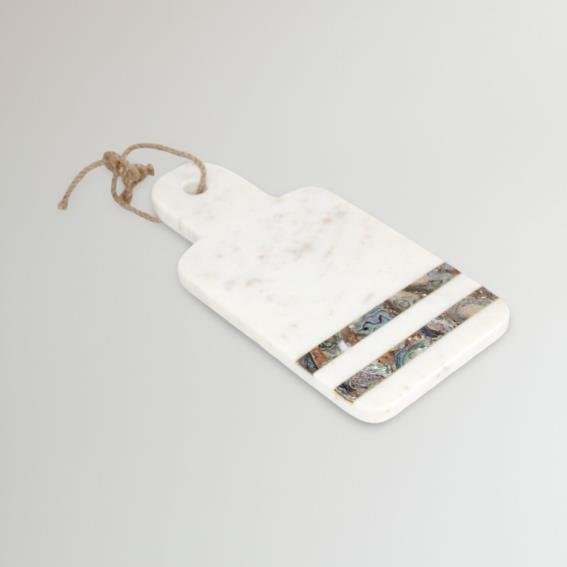 White Marble Cheese Board W/Abalone Inlay