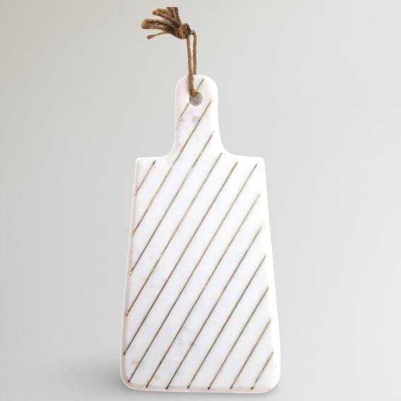 White Marble Cheese Board W/Thin Brass Inlay