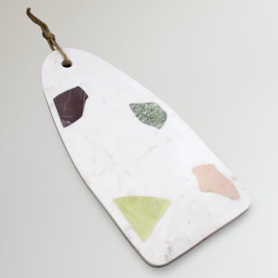 White Marble Cheese Board W/Multi- colour stone Inlay