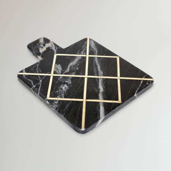Black Marble Cheese Board W/Brass Inlay