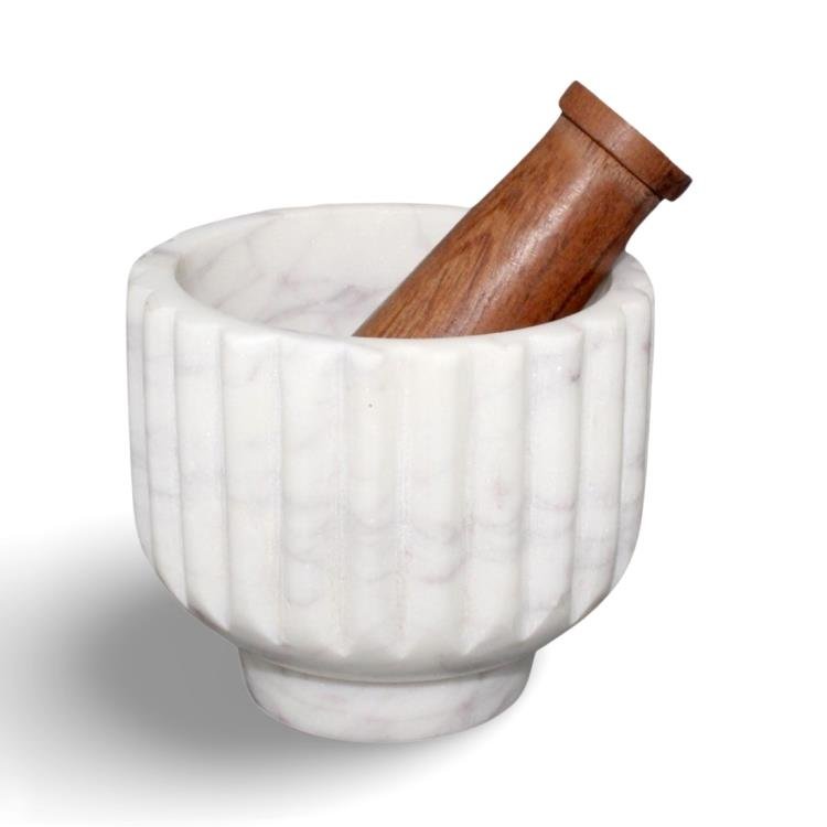 White Marble Scalloped Mortar & Pestle