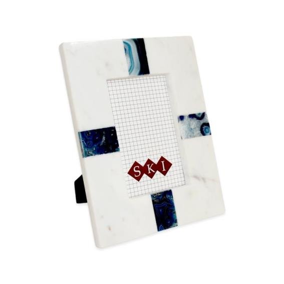 Marble Photo Frame w/Blue Agate Inlay Fits 6”x4” Photo