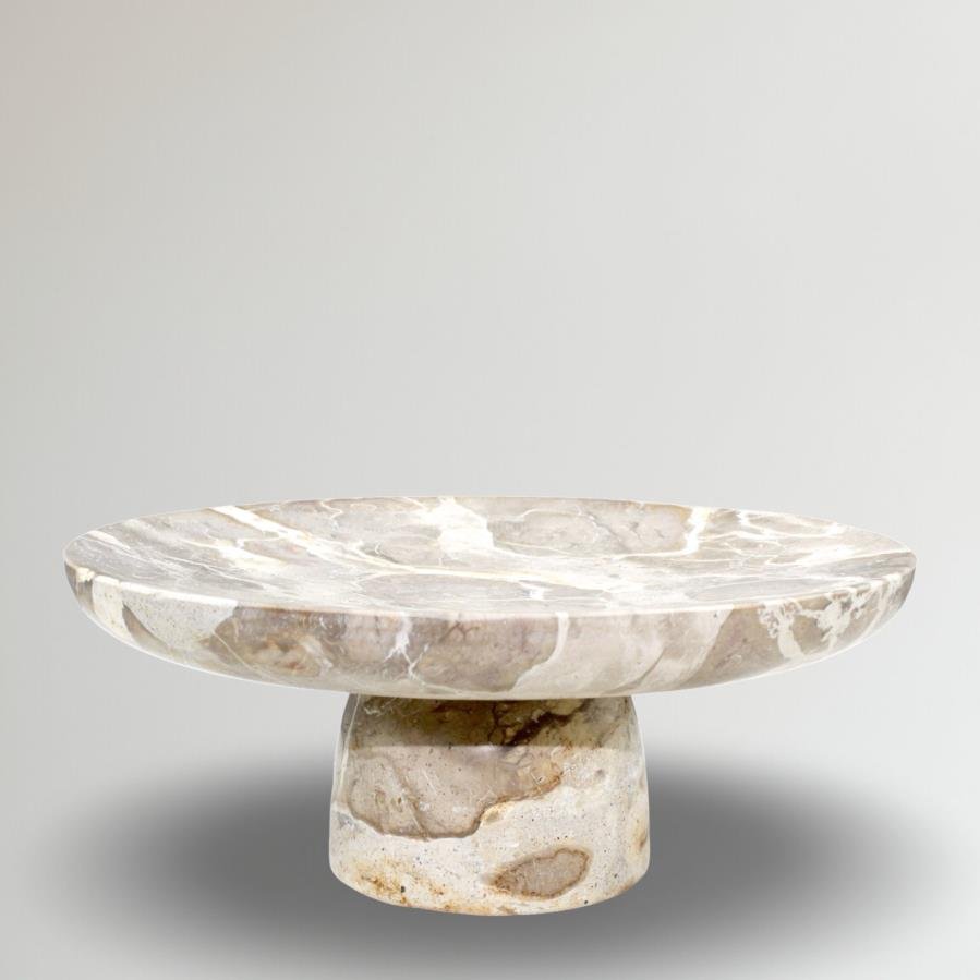 Black Porto Marble Cake Plate With Gold Metal Base