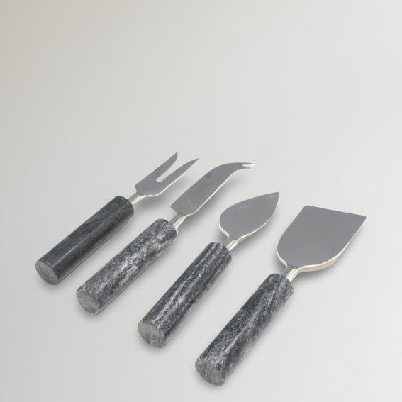 Black Marble & Stainless Steel (Silver Finish) Cheese Knives Set of 4
